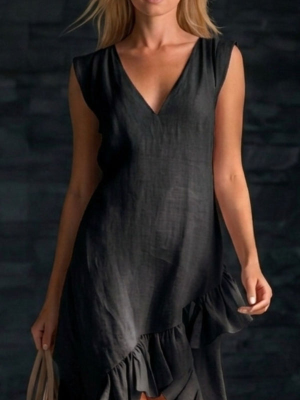 Sleeveless V-Neck Ruffle Hem High-Low Dress - product image 11