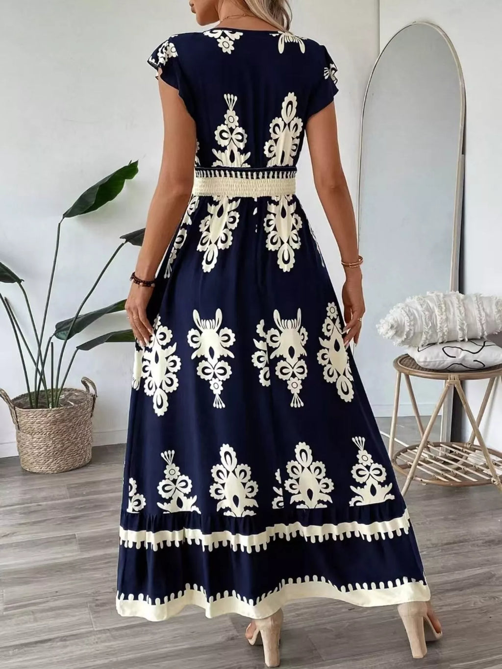 Printed V-Neck Ruffled Cap Sleeve Dress - product image 16