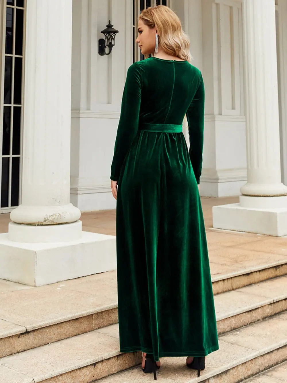 Tie Front Round Neck Long Sleeve Maxi Dress - product image 11