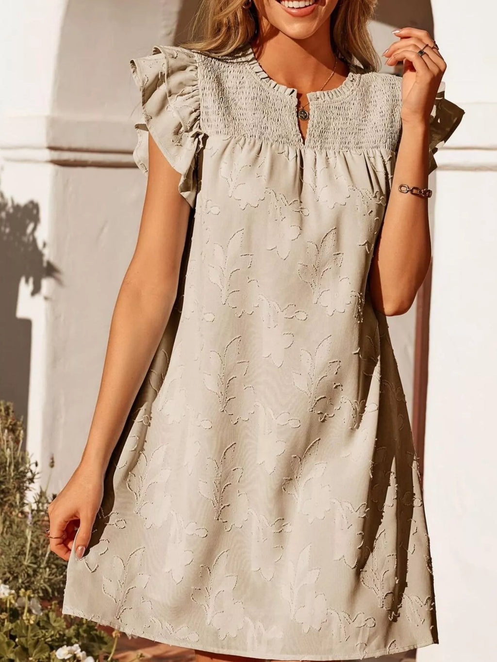 Floral Embossed Ruffle Sleeve Mini Dress - product image 2