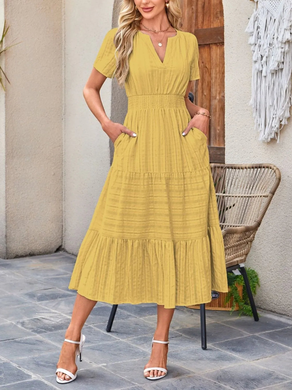 Tiered Notched Short Sleeve Dress - product image 25