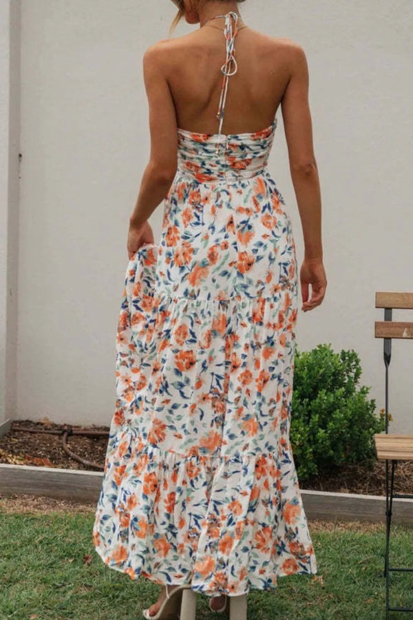 Floral Halter Neck Tiered Maxi Dress view 7 - Shopiebay
