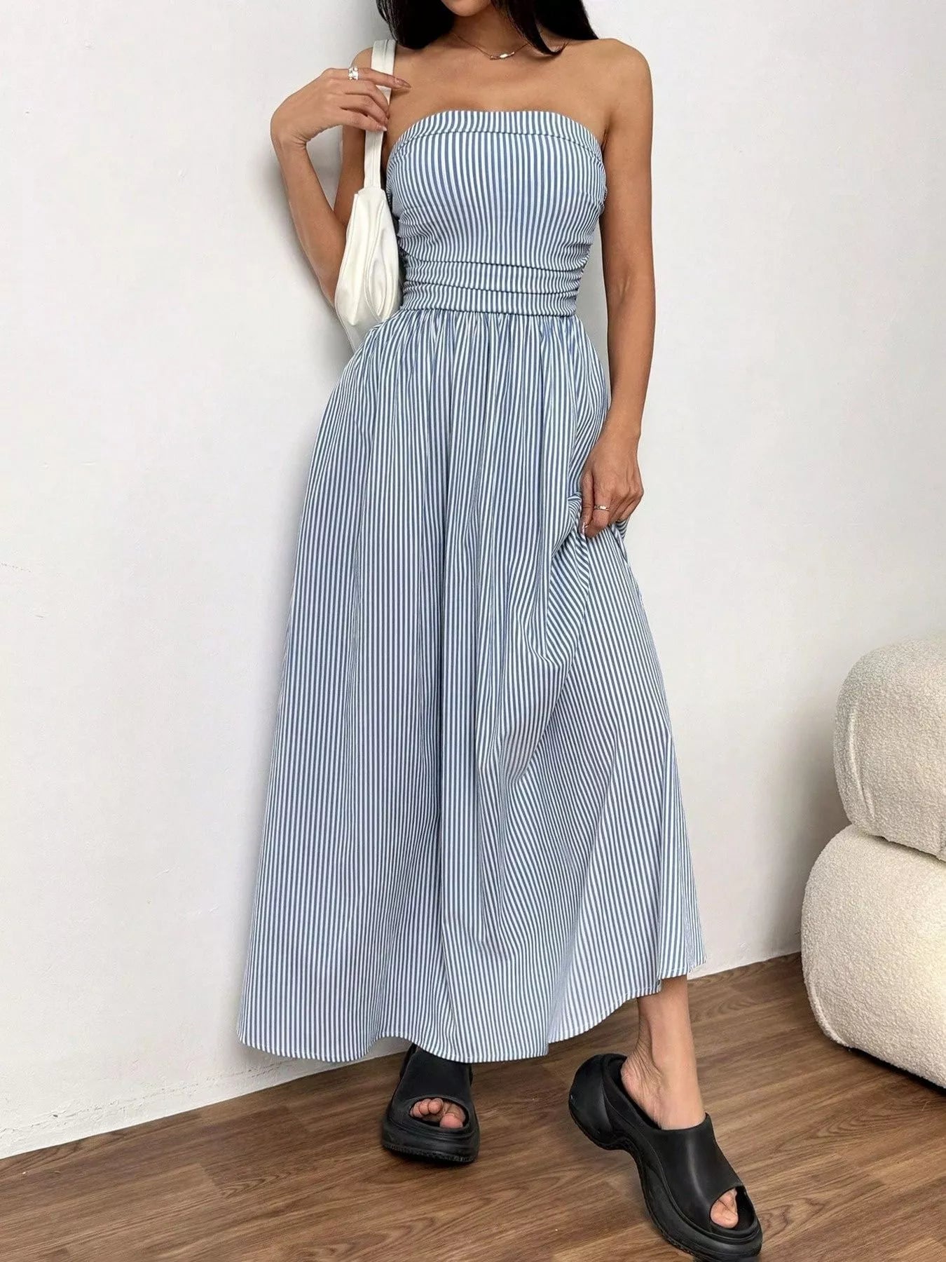 Striped Strapless Casual Maxi Dress view 5 - Shopiebay