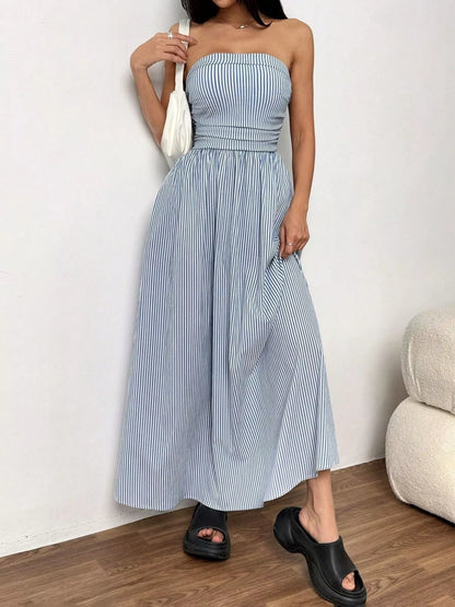 Striped Strapless Casual Maxi Dress view 5 - Shopiebay