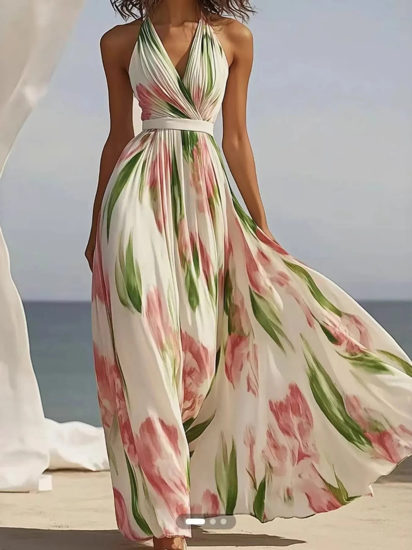 Floral Print Halter Neck Maxi Dress - Shopiebay women's boutique