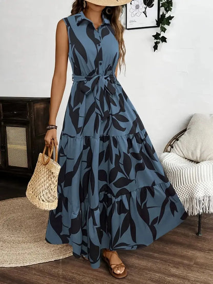 Printed Tie Waist Sleeveless Maxi Dress view 12 - Shopiebay