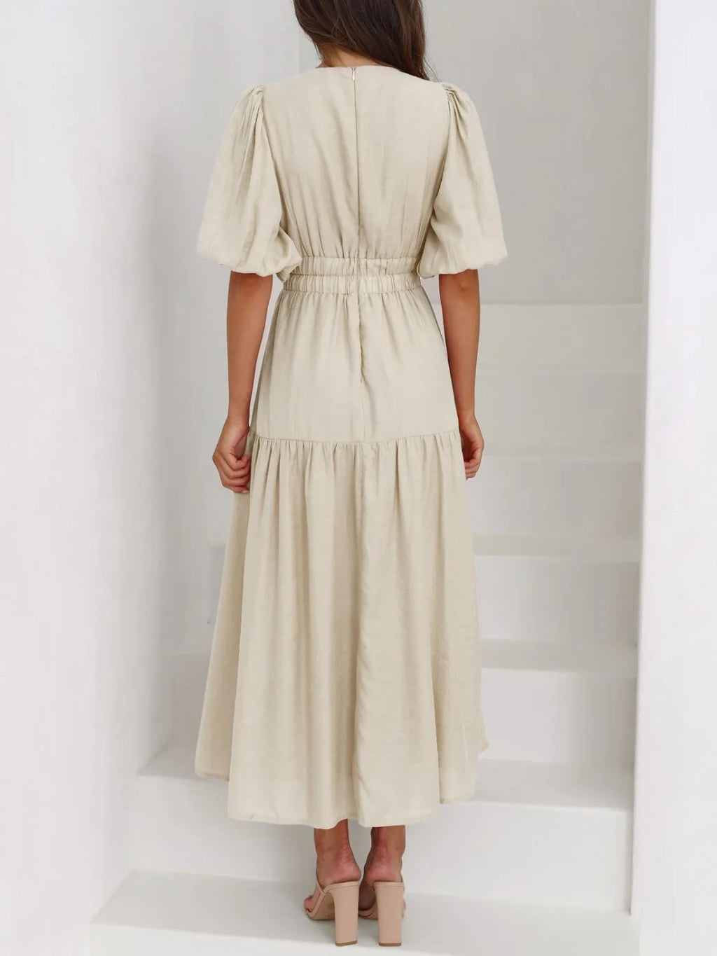 V-Neck Puff Sleeve Midi Dress - product image 14