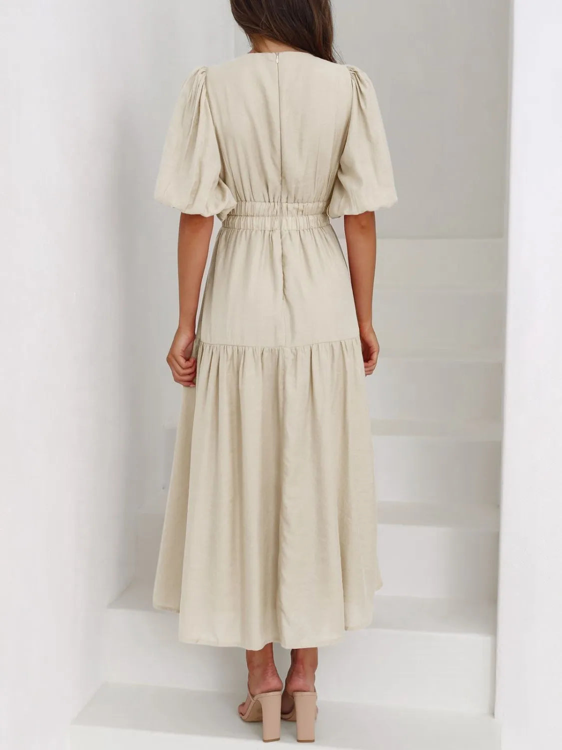 V-Neck Puff Sleeve Midi Dress - product image 14