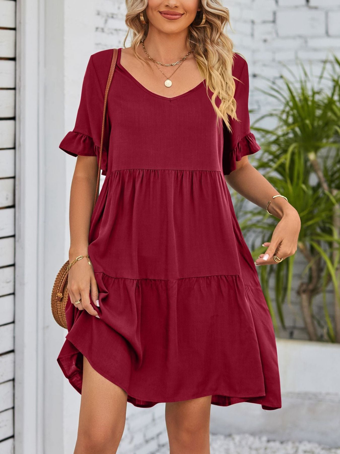Ruffled Sleeve Tiered Mini Dress Secondary image