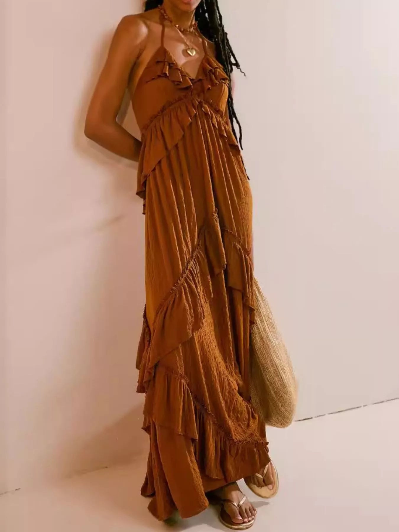 Ruffled Halter Neck Maxi Dress Main image