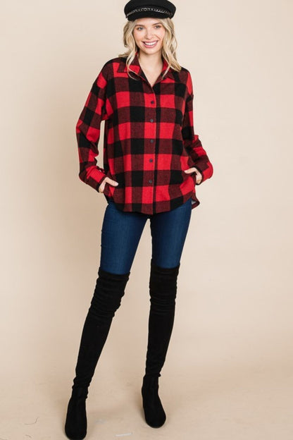 Super Lady Plaid Button Up Long Sleeve Shirt