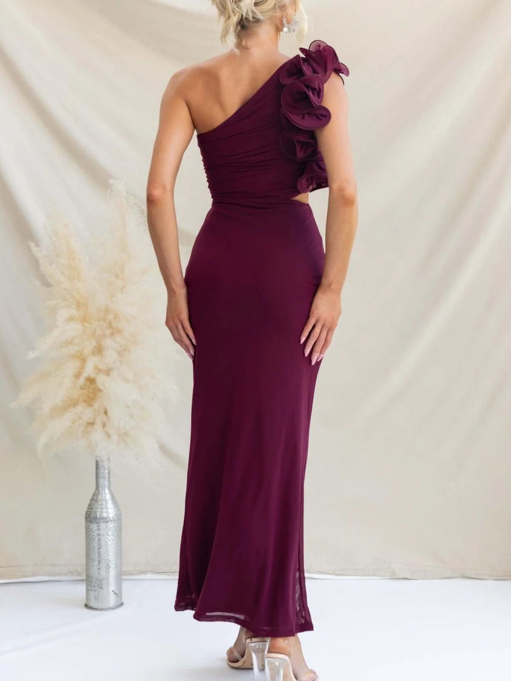 One-Shoulder Floral Trim Sleeveless Maxi Dress - product image 10
