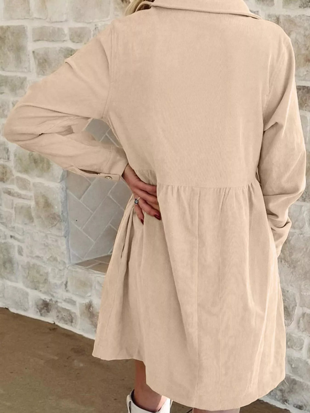 Corduroy Half Button Collared Long Sleeve Mini Dress - product image 2