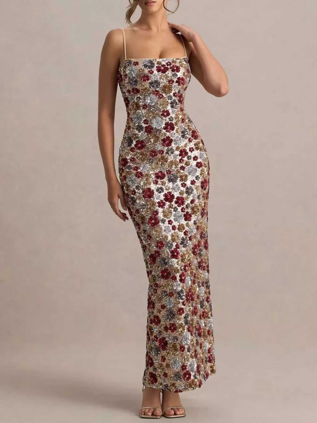 Slit Floral Sequin Bodycon Maxi Dress Main image