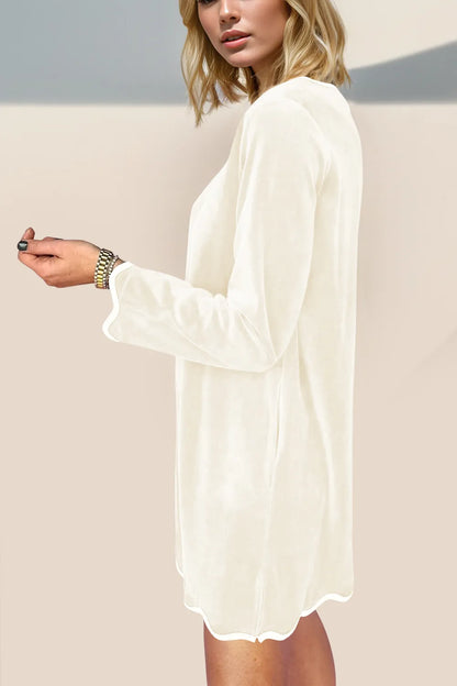 Double Take Wave Contrast Trim V-Neck Zip Up Long Sleeve Mini Dress view 5 - Shopiebay
