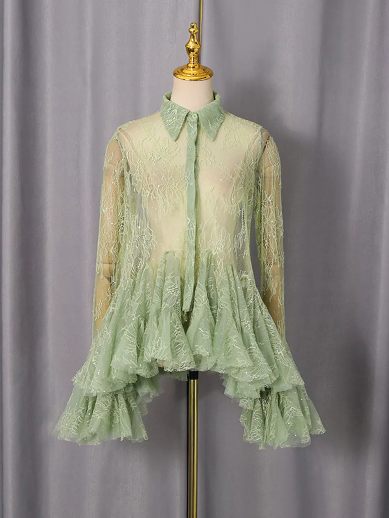 Ruffled Hem Lace Long Sleeve Dress - product image 13