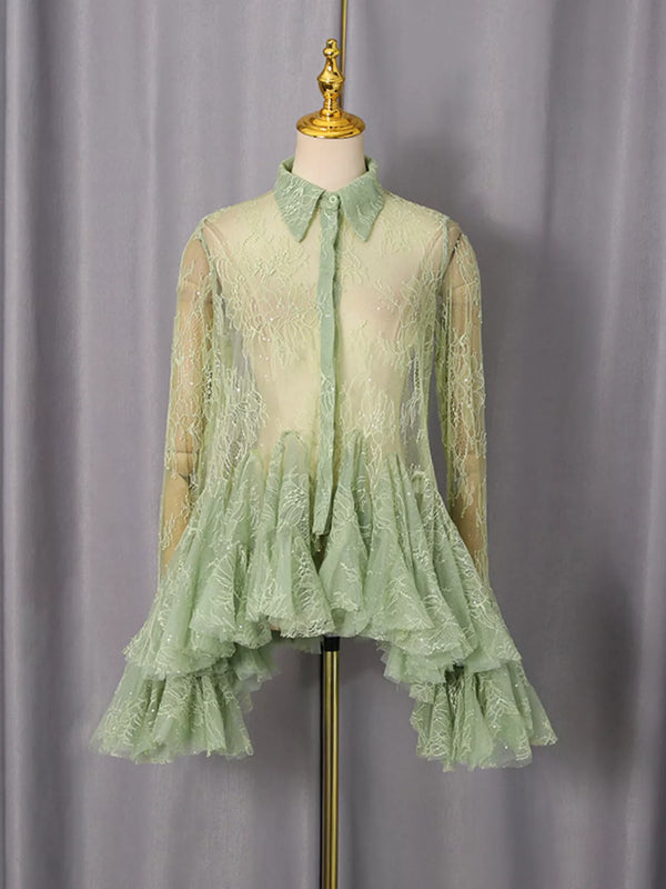Ruffled Hem Lace Long Sleeve Dress - product image 13