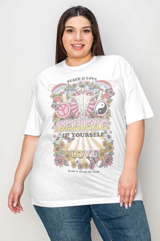 Simply Love Full Size Peace and Love Graphic T-Shirt