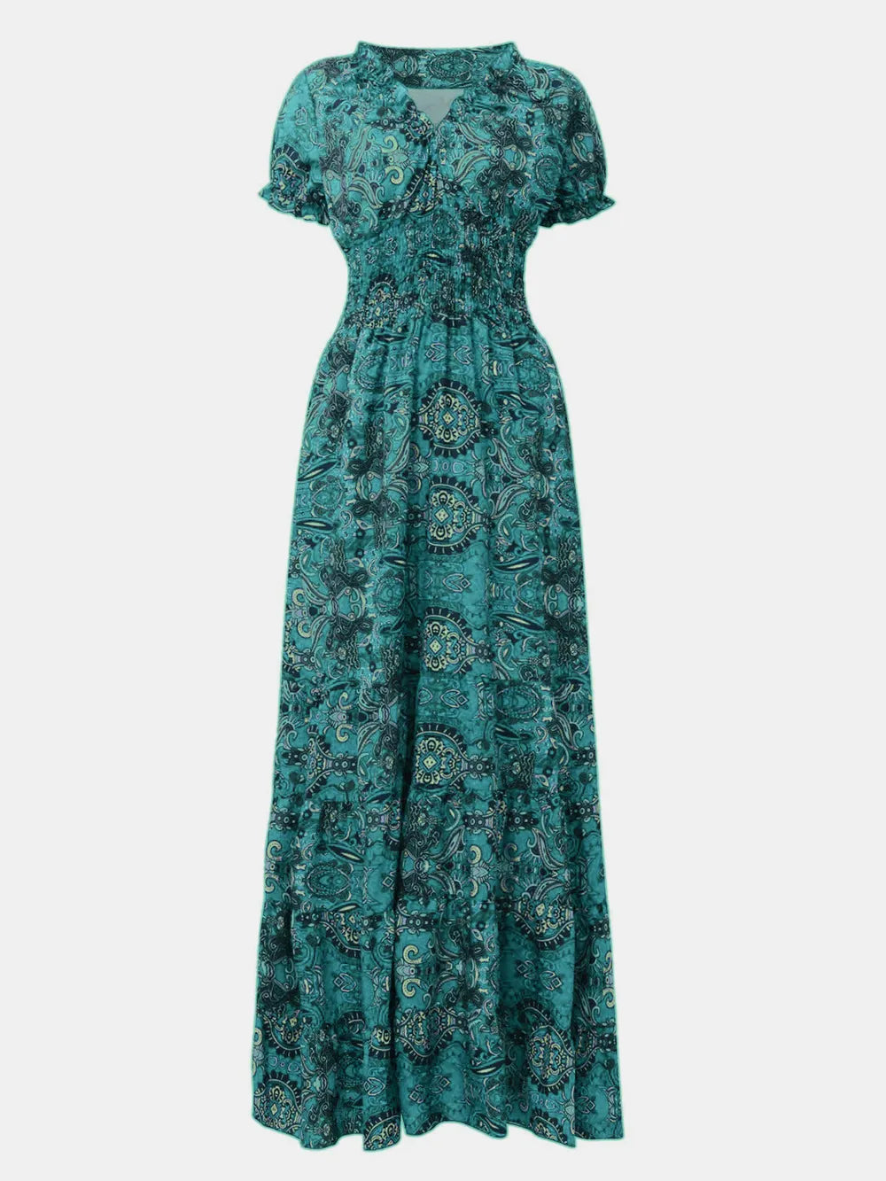 Smocked Printed V-Neck Short Sleeve Dress - product image 14
