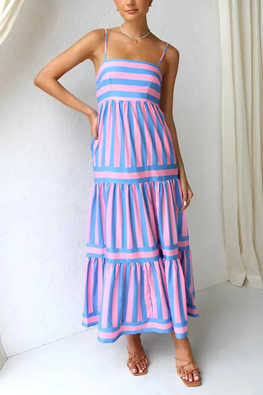 Striped Tiered Maxi Cami Dress view 5 - Shopiebay