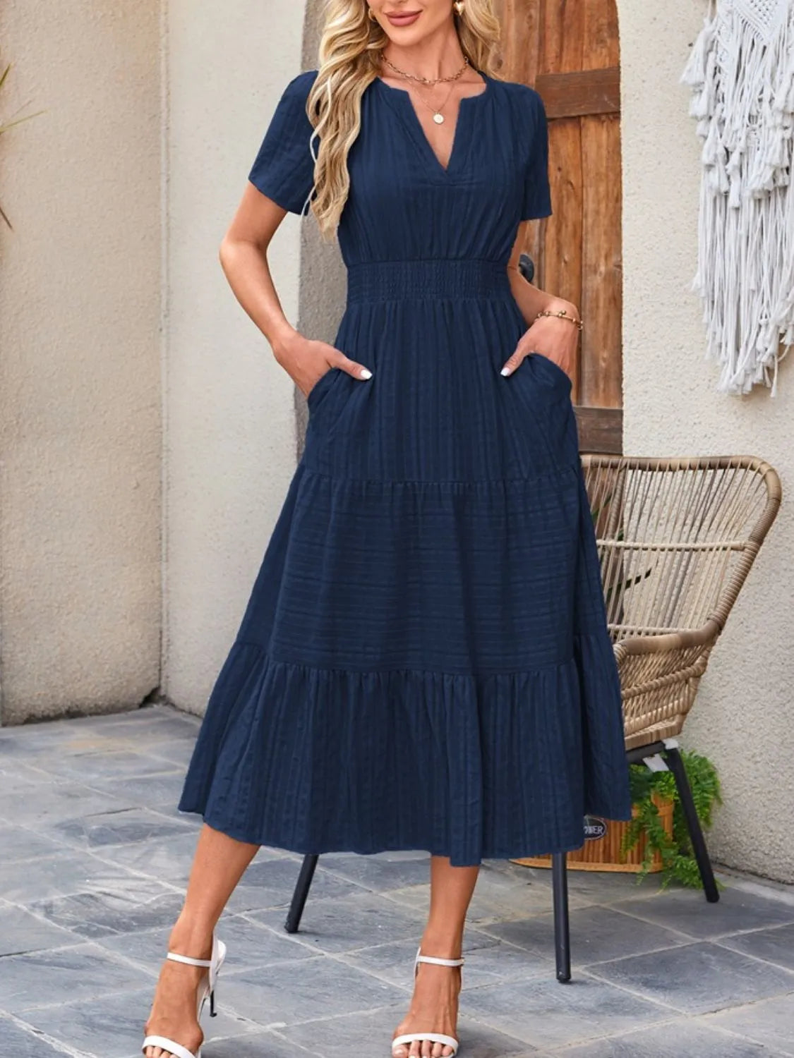 Tiered Notched Short Sleeve Dress - product image 19