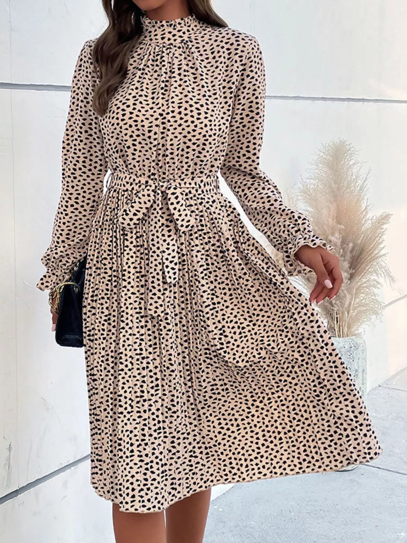 Animal Print Mock Neck Flounce Sleeve Dress Main image