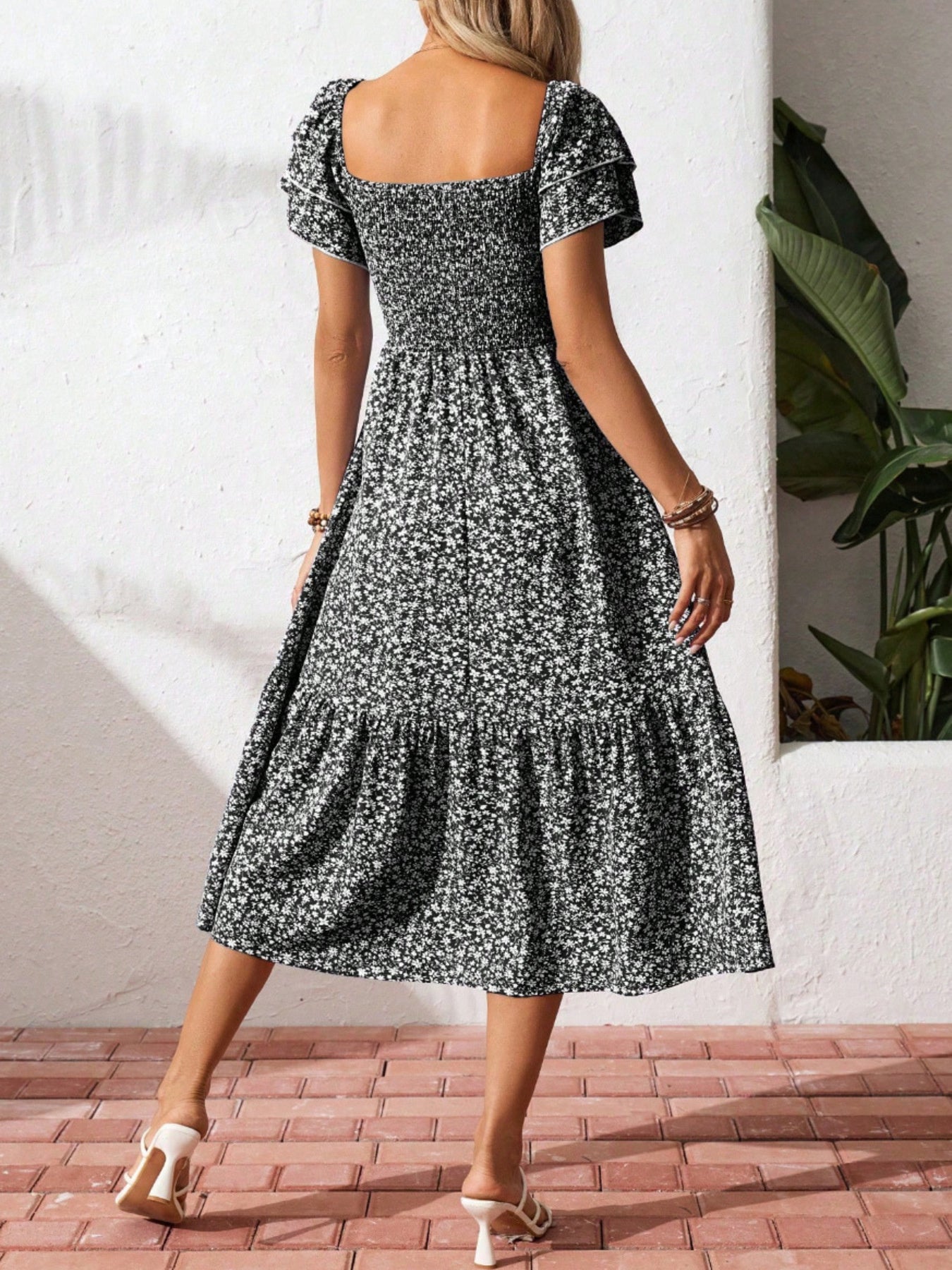 Floral Print Smocked Ruffle Sleeves Dress - product image 14