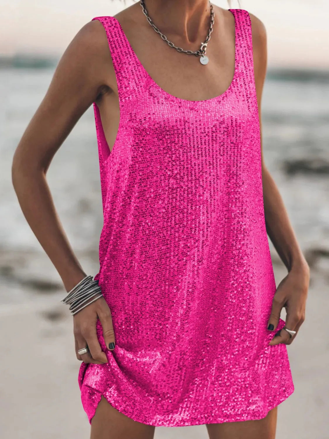 Sequin Scoop Neck Mini Dress view 4 - Shopiebay