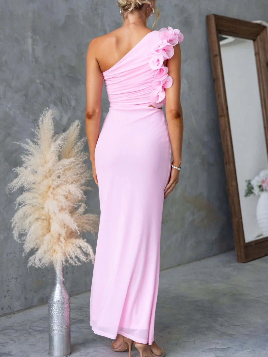 One-Shoulder Floral Trim Sleeveless Maxi Dress - product image 20