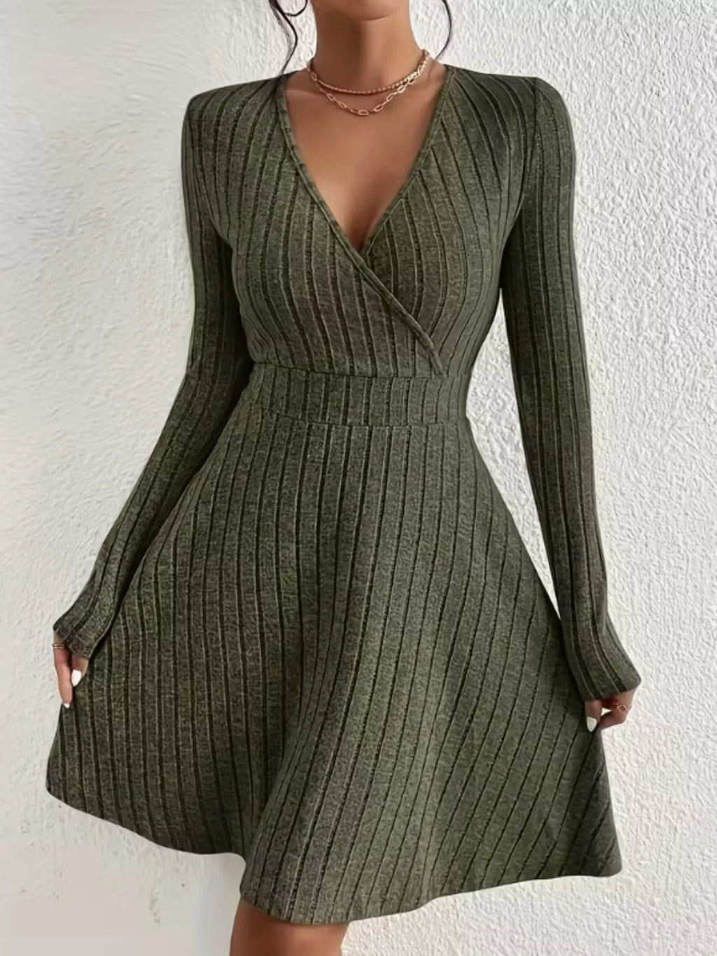 Ribbed Knit Wrap Mini Dress - product image 6