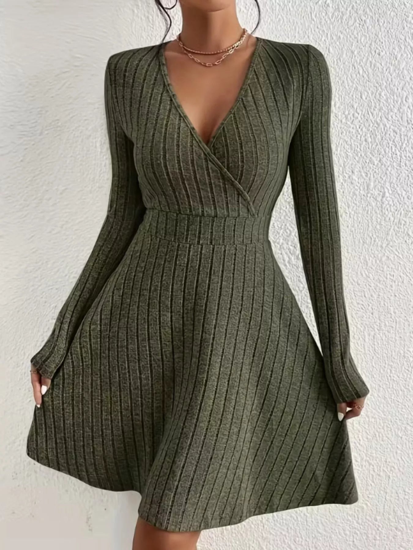 Ribbed Knit Wrap Mini Dress - product image 6