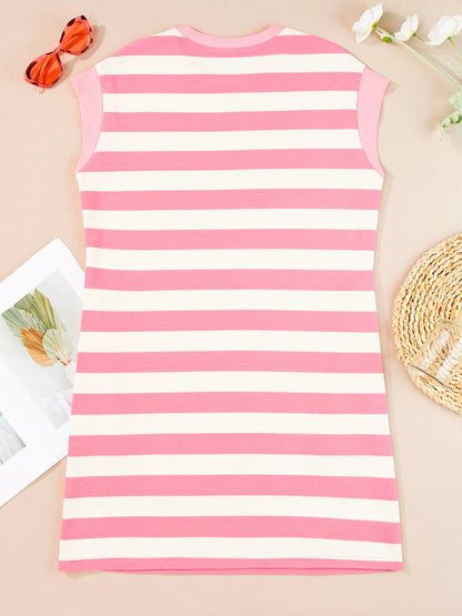 Stripe Cap Sleeve Pocketed Shift Dress view 3 - Shopiebay