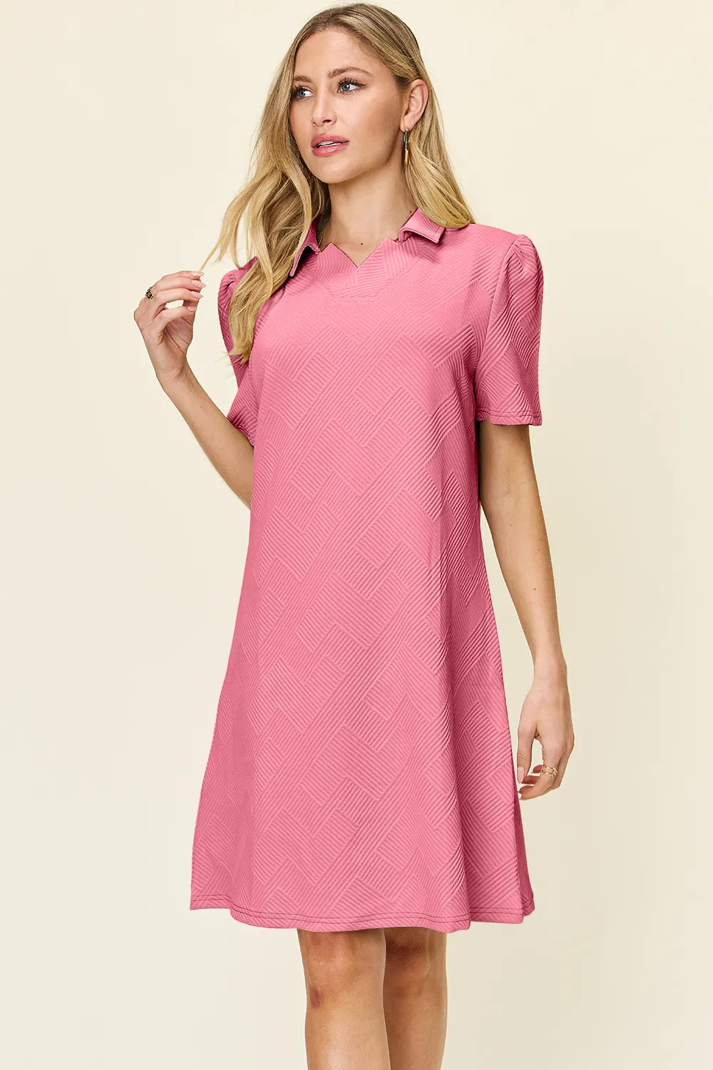 Double Take Texture Collared Neck Short Sleeve Dress - product image 25