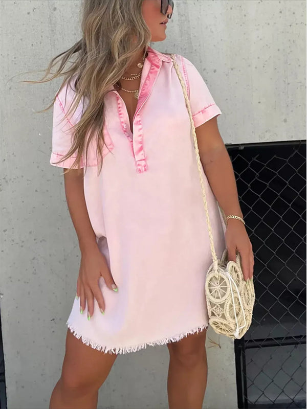 Full Size Raw Hem Short Sleeve Dress Plus Size - product image 2