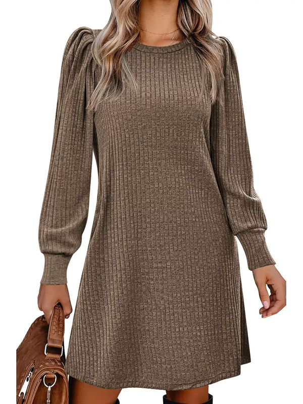 Ribbed Knit Puff Sleeve Casual Mini Dress - product image 23