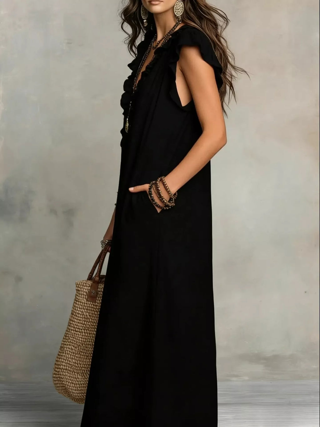 Full Size Ruffled V-Neck Cap Sleeve Maxi Dress Plus Size - product image 5