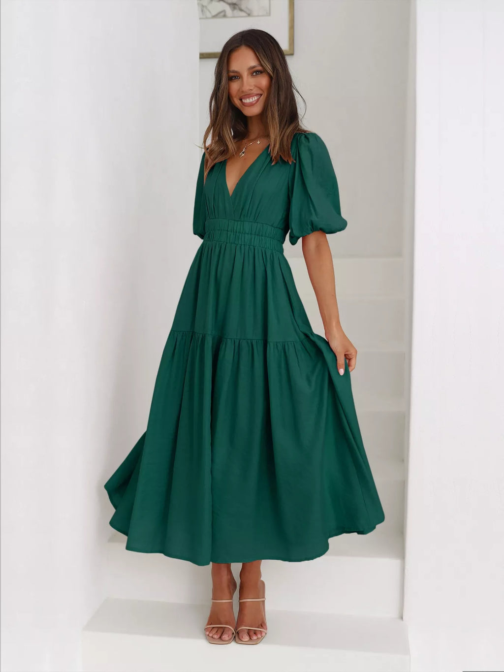 Tiered Puff Sleeve Midi Dress - product image 7