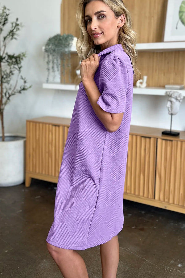 Double Take Texture Collared Neck Short Sleeve Dress - product image 9