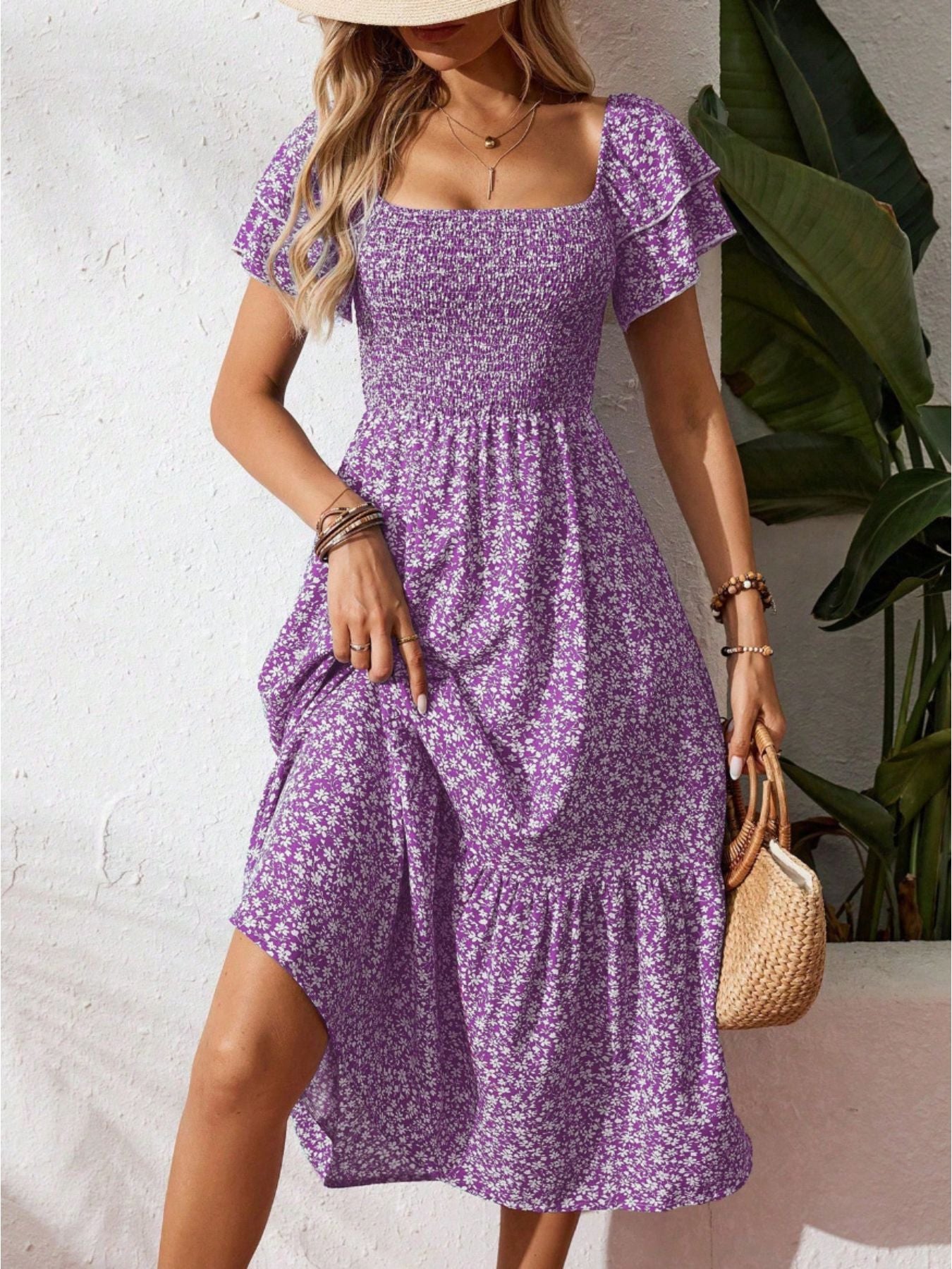 Floral Print Smocked Ruffle Sleeves Dress - product image 6