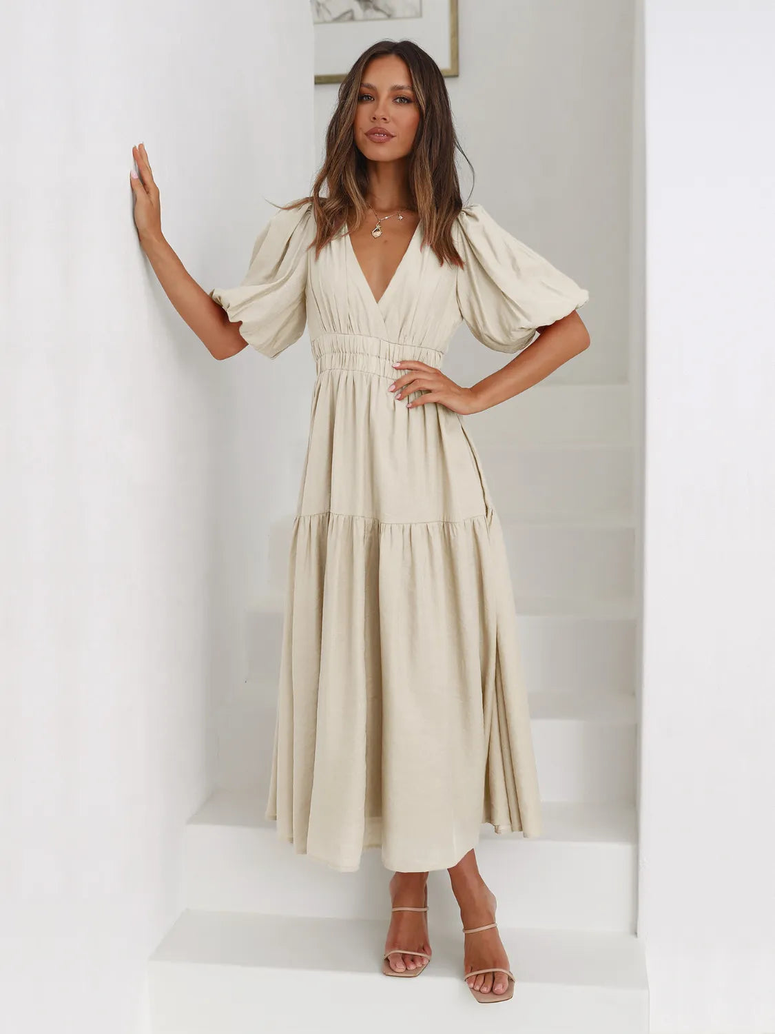 Tiered Surplice Half Sleeve Midi Dress - product image 3