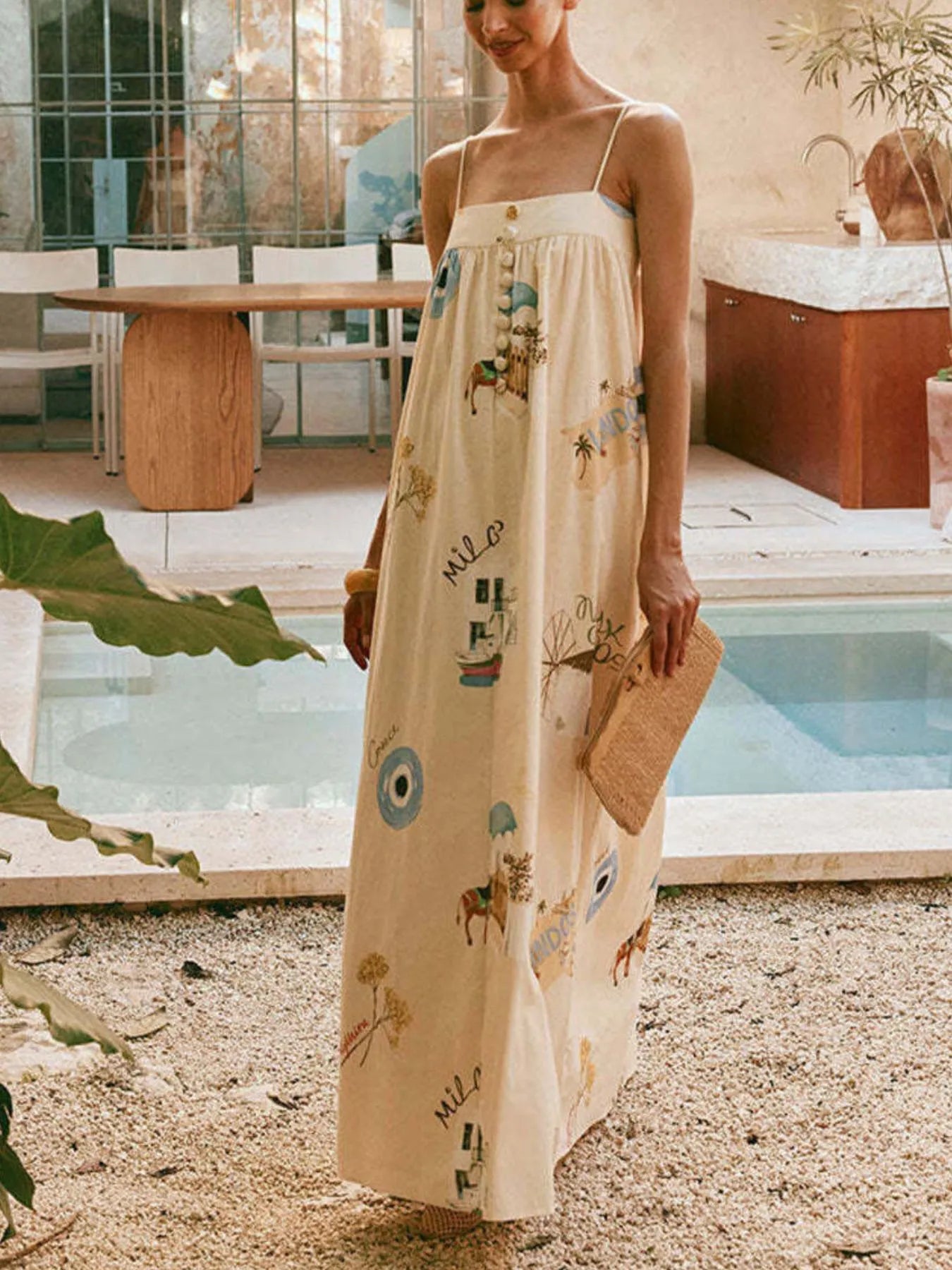 Bohemian Print Cami Maxi Dress with Pockets view 3 - Shopiebay