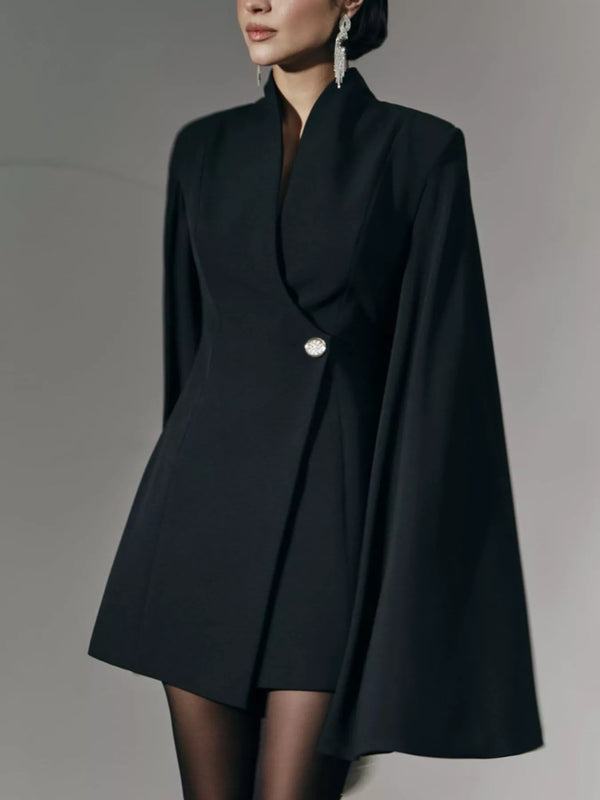 One Button Fitted Mini Blazer Dress with Cape Sleeves view 2 - Shopiebay