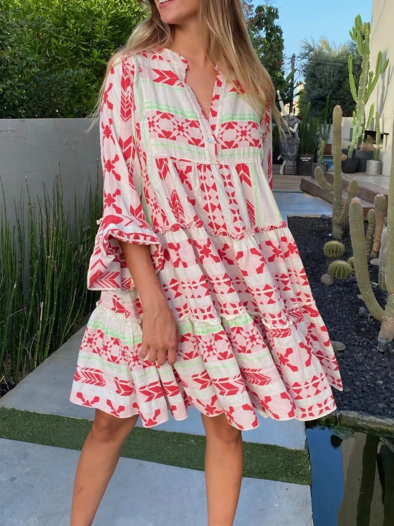 Printed Tiered Babydoll Dress Main image