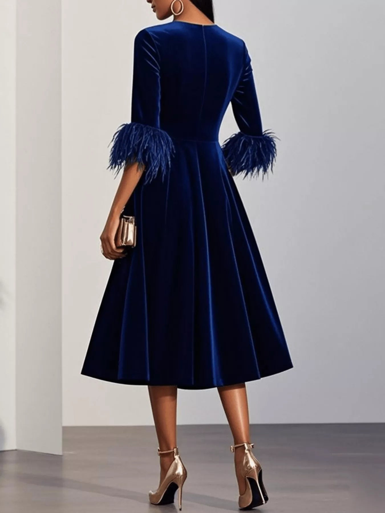 Velvet Midi Dress with Feather Cuffs Secondary image