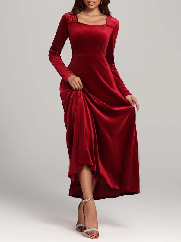 Square Neck Long Sleeve Velvet Dress - product image 4