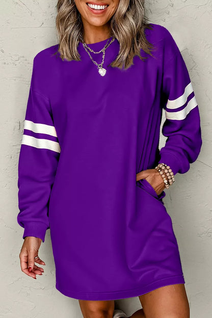 Stripe Long Sleeve Casual Sweatshirt Dress view 2 - Shopiebay