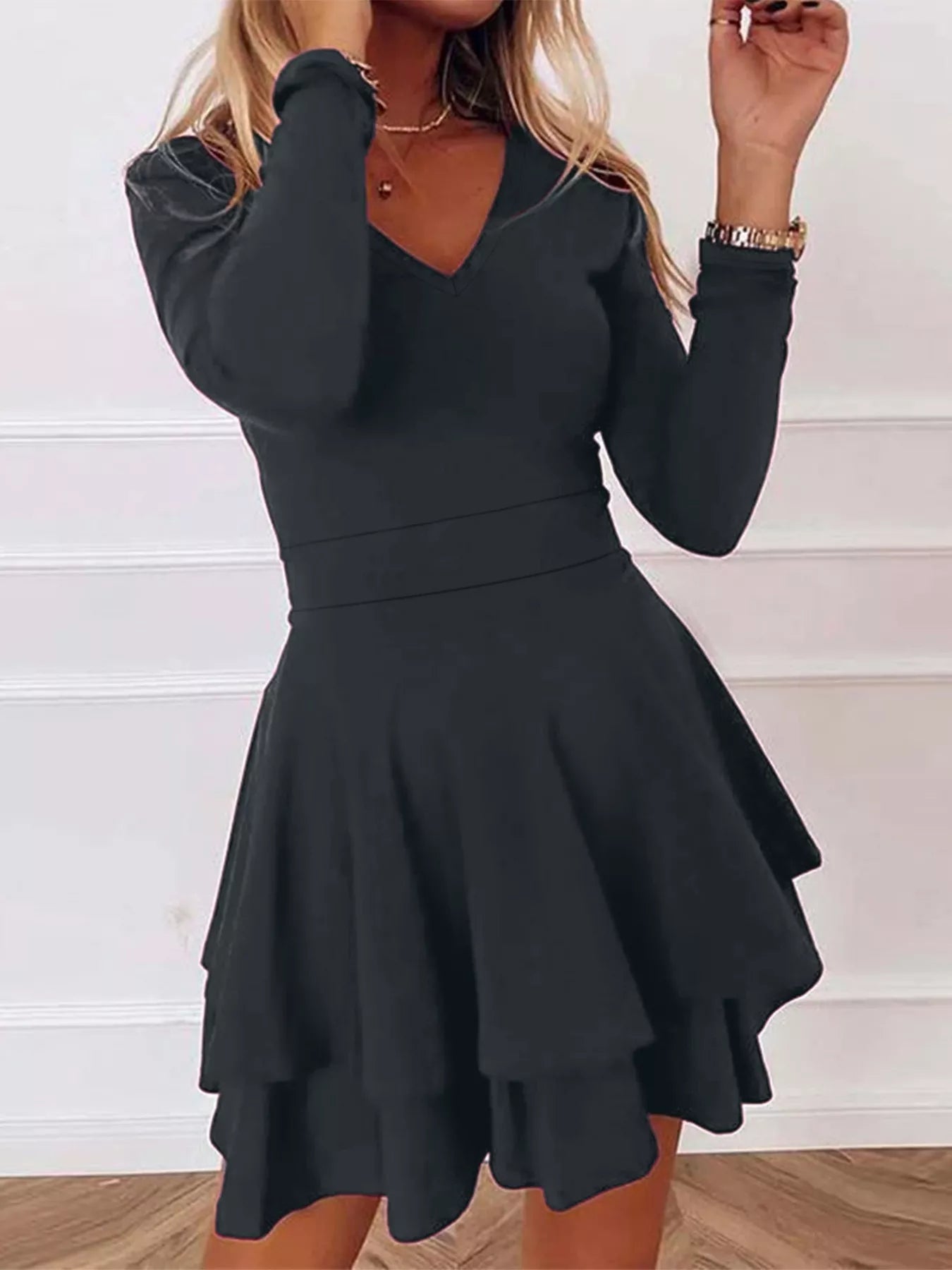 V-Neck Layered Ruffle Mini Dress - product image 3