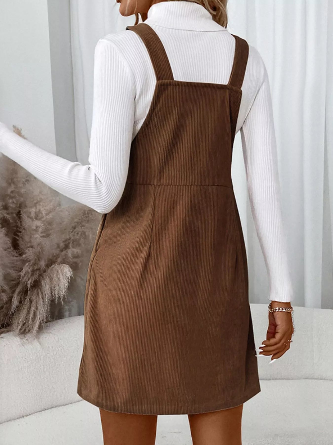 Corduroy Overall Mini Dress with Adjustable Straps view 5 - Shopiebay