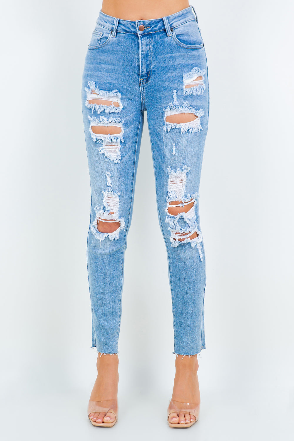 American Bazi High Waist Destroyed Straight Jeans