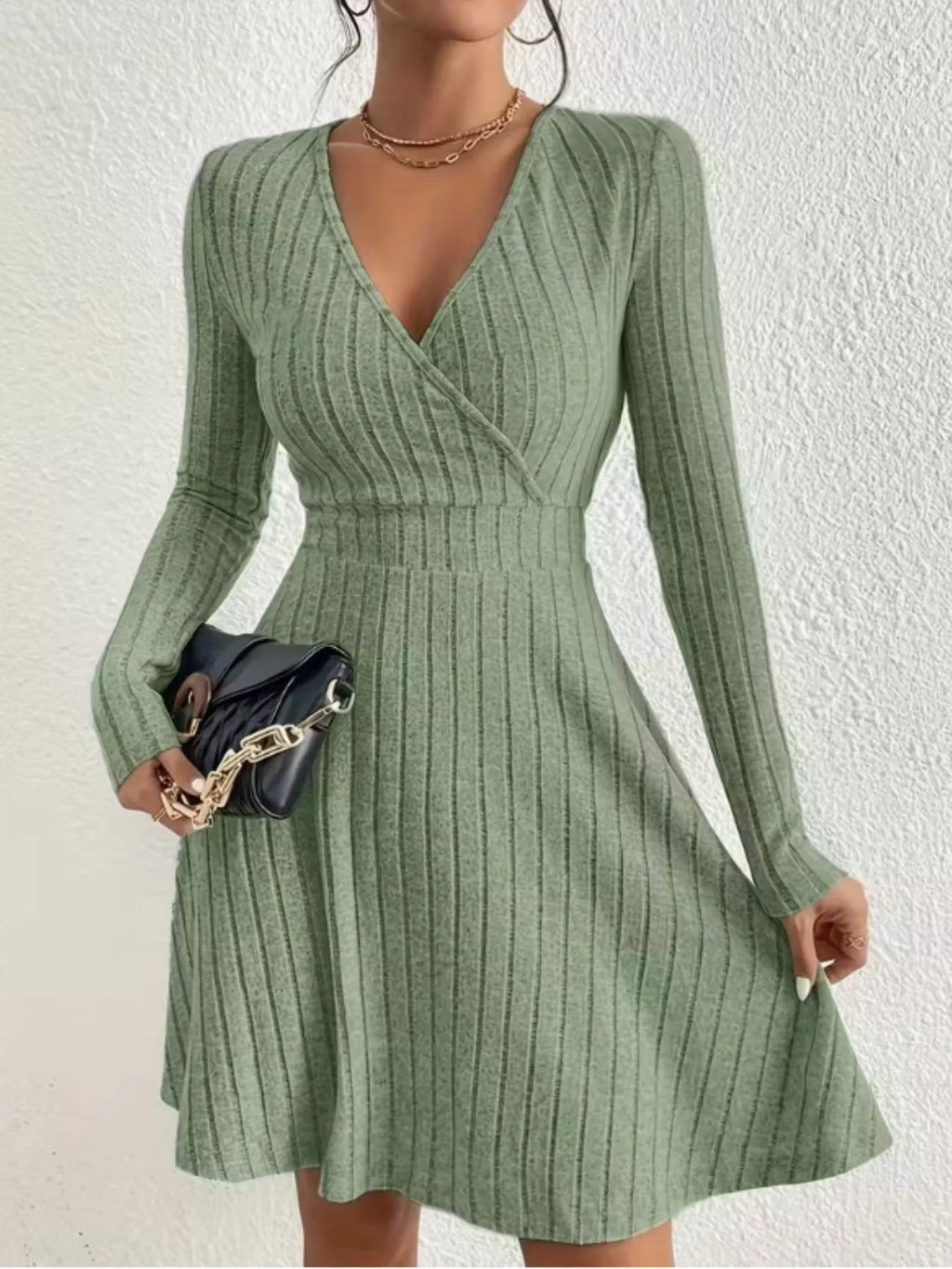 Ribbed Knit Wrap Mini Dress - product image 19